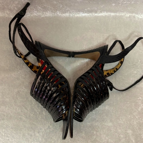 Valentino Snakeskin Black Ankle Strap Sandals - Picture 3 of 6